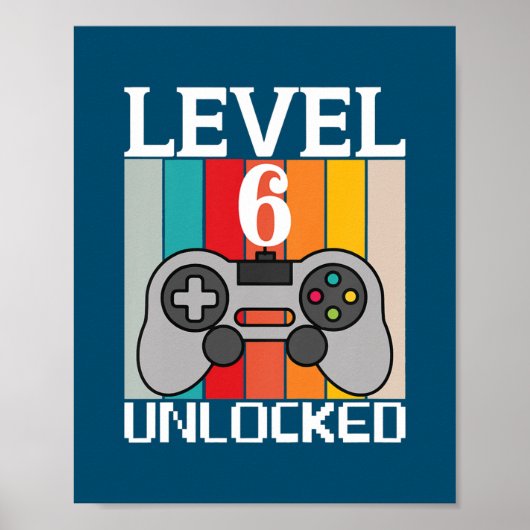 Kids Level 6 Unlocked Video Game 6th Birthday Poster (Voorkant)
