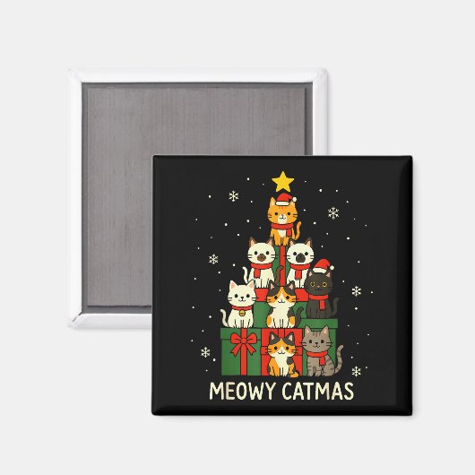 Kids Men Women Meowy Catmas Funny Christmas Cats C Magneet (Voorkant / Achterkant)