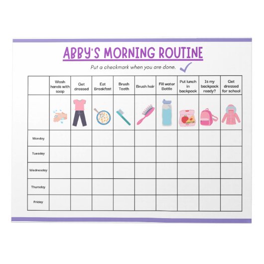 Kids Morning Routine Checklist with Cute Icons Notitieblok (Voorkant)