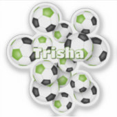 kids name bright green black soccer balls sticker (Voorkant)