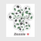 kids name green black soccer balls sticker (Vel)