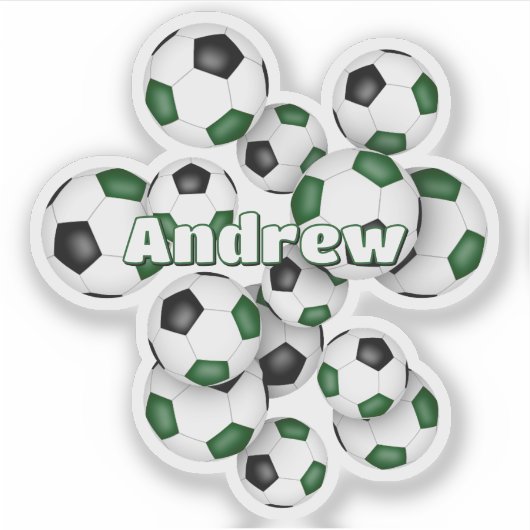 kids name green black soccer balls sticker (Voorkant)