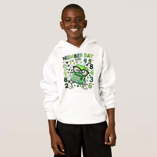 Kids Number Day Hoodie | Maths Calculator Design (Voorkant volledig)