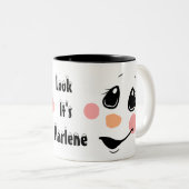 Kids Personalize Snowman Tweekleurige Koffiemok (Voorkant rechts)