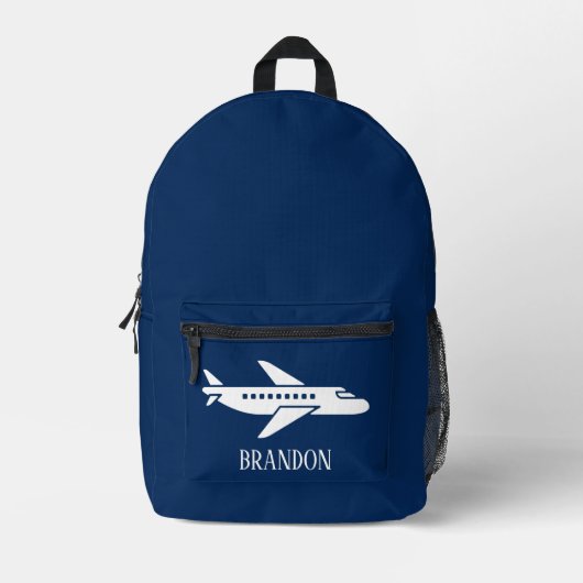 Kids Plane Boys Blue Custom Name Bedrukte Rugzak (Voorkant)