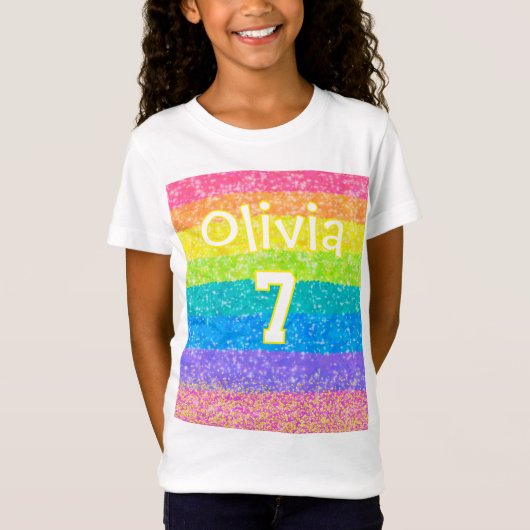Kids Rainbow Birthday Editable Text Design T-shirt (Voorkant)