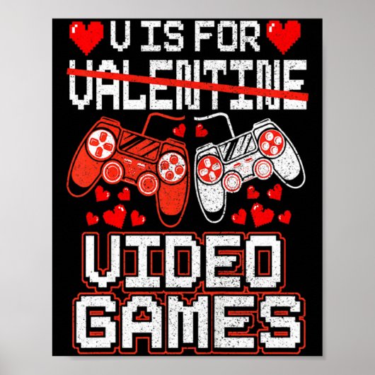 Kids Retro Video Game Valentines Day For Toddler B Poster (Voorkant)