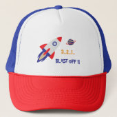 Kids Rocket Trucker Hat – Blast Off Space Fun Pet (Voorkant)