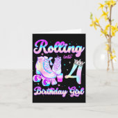 Kids Rolling Into 4 Roller Skating 4th Birthday Gi Kaart (Gele Bloem)
