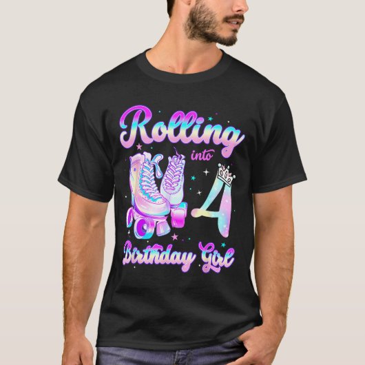 Kids Rolling Into 4 Roller Skating 4th Birthday Gi T-shirt (Voorkant)