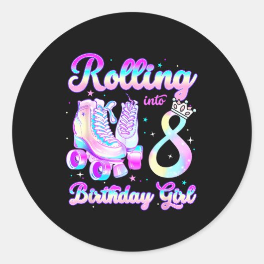 Kids Rolling Into 8 Roller Skating 8th Birthday Gi Ronde Sticker (Voorkant)
