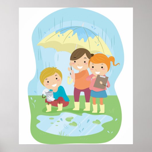 Kids Science Nature Study in Rain Poster (Voorkant)