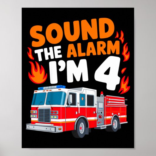 Kids Sound The Alarm I'm 4 Years Old 4th Birthday Poster (Voorkant)