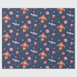 Kids Space Pattern with Rockets & Planets Cadeaupapier