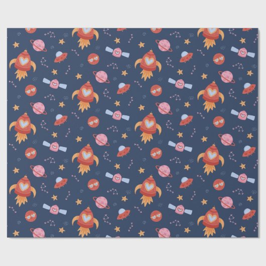 Kids Space Pattern with Rockets & Planets Cadeaupapier (Vlak)