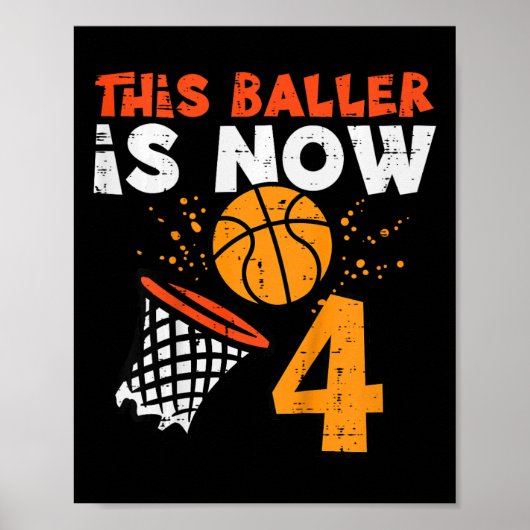 Kids This Ller Is Now 4 Sketll 4th Birthday Bday B Poster (Voorkant)