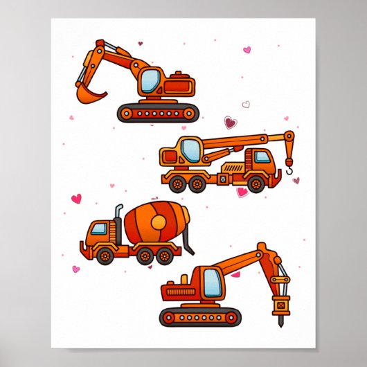 Kids Valentines Day Construction Trucks Boys Kids  Poster (Voorkant)