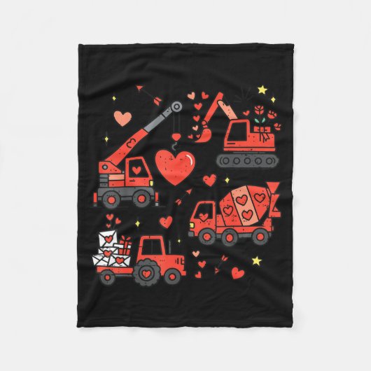 Kids Valentines Day Construction Trucks Funny Boys Fleece Deken (Voorkant)
