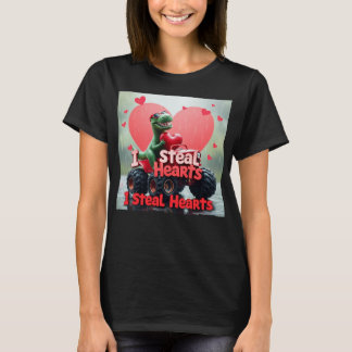 Kids Valentines Day Monster Truck TRex I Steal Hea T-shirt