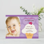 KIDS VERJAARDAGSFEESTJE UITNODIGEN schattige ijsje Kaart (Staand voorkant)