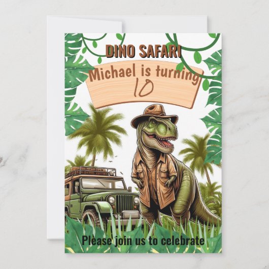 Kids verjaardagsuitnodiging: Dino Safari, QR-code Kaart (Voorkant)
