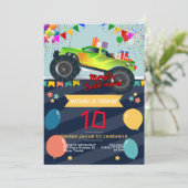 Kids verjaardagsuitnodiging: Monster truck manie, Kaart (Staand voorkant)