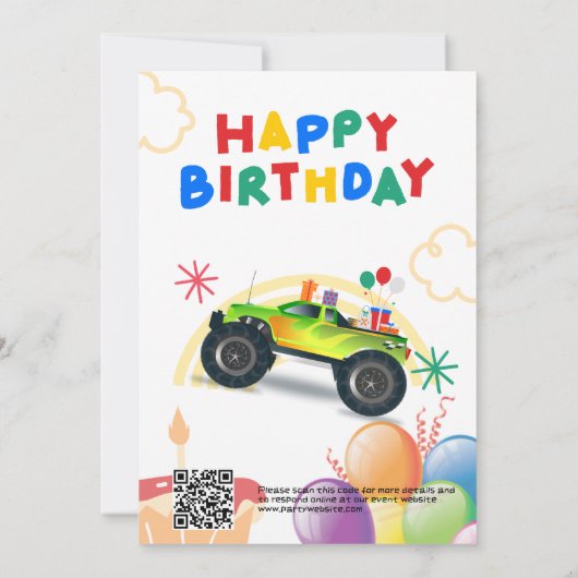 Kids verjaardagsuitnodiging: Monster truck manie, Kaart (Achterkant)