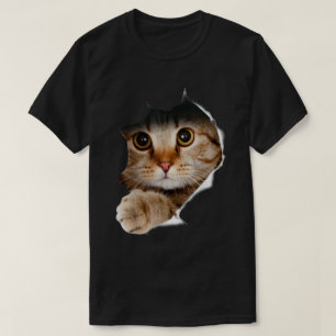 Kiebeldans Kat Gescheurde Stof 3D Realistische Kun T-shirt