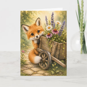 Kiekebijster Vos Tuinwagen Aquarel Lege Wenskaart Kaart