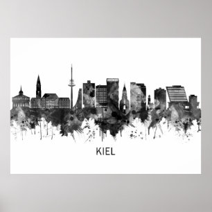Kiel Germany Skyline BW Poster