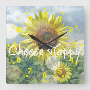Kies een Happy Sunflower Clock Vierkante Klok