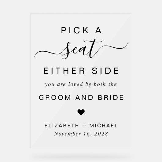 Kies een stoel aan weerszijden bruiloft zitplaatse acryl bord (Voorkant)