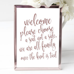 Kies een stoel Roze Goud Glitter 8x10 Trouwbord Poster