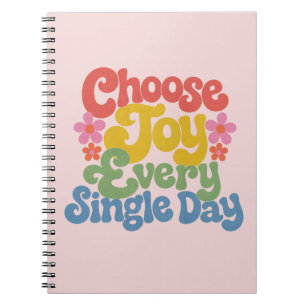 Kies elke dag vreugde Retro regenboog Notitieboek