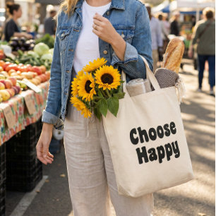 Kies Gelukkig Inspirerende Spreuk Retro Zwarte Tek Tote Bag