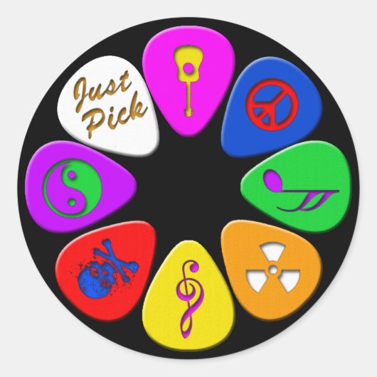 Kies gewoon gitaarplectrums ronde sticker (Voorkant)