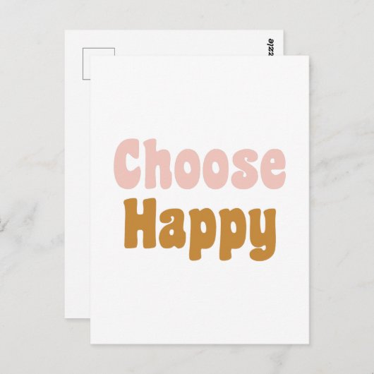 Kies Happy Retro Lettering in Blush en Mustard Briefkaart (Voorkant / Achterkant)