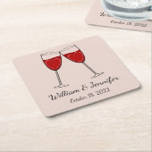 Kies Je Eigen Kleur Wijn Glas & Harten Trouwdag Vierkante Kartonnen Onderzetter (Schuin)