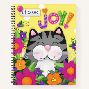 "Kies Joy!" Kleurrijk Cat Custom Spiral Journal Notitieboek