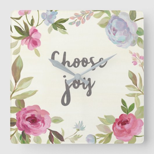 Kies Joy Pastel Floral Vierkante Klok (Voorkant)