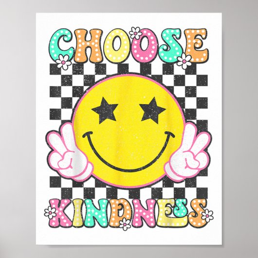 Kies Kindness Retro Groovy Inspirerend Poster (Voorkant)