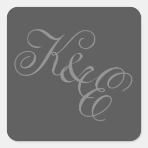 KIES LETTERTYPEN & KLEUREN! Grijs Script Monogram  Vierkante Sticker