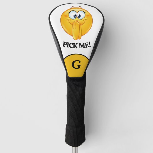 Kies me emoji wit & geel monogram golfheadcover (Voorkant)