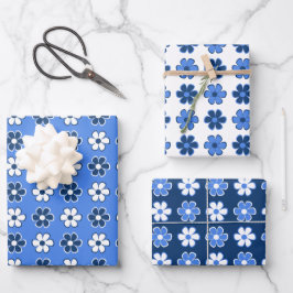 Kies uw eigen kleuren - Fun Retro Flowers Inpakpapier Vel