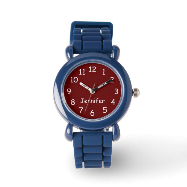 KIES UW KLEUREN, Jouw naam, Kinder Blauwe Pols Horloge (Voorkant)