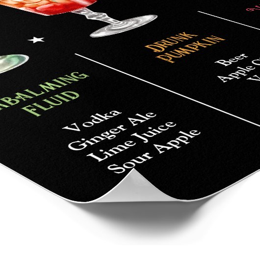 Kies uw Poison Halloween 3 Cocktail Menu Poster (Hoek)