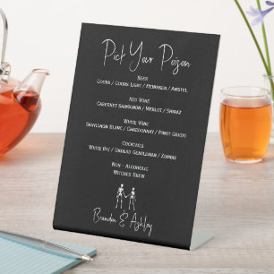 Kies uw Poison Skelet Bruiloft Wit 2 Bar Menu Reclamebord Met Voetstuk