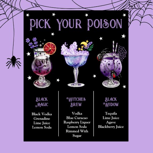 Kies uw Poison Witchy Halloween 3 Cocktail Menu Poster
