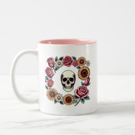 Kies voor Joy Skull and Flowers Tweekleurige Koffiemok