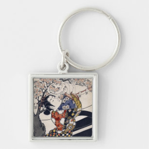 Kieuwen op een kersenboom, Ishikawa Toyonobu Sleutelhanger